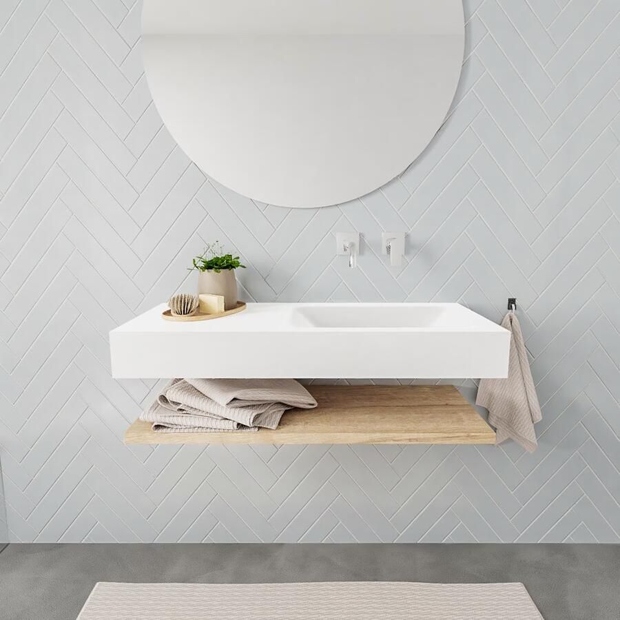 Mondiaz Alan badmeubel 100 cm planchet washed oak vrijhangend wastafel rechts zonder kraangat wit - Foto 3