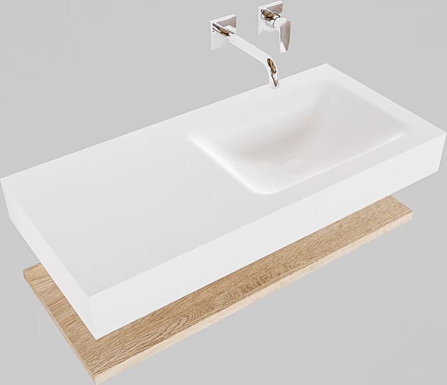 Mondiaz Alan badmeubel 100 cm planchet washed oak vrijhangend wastafel rechts zonder kraangat wit - Foto 2
