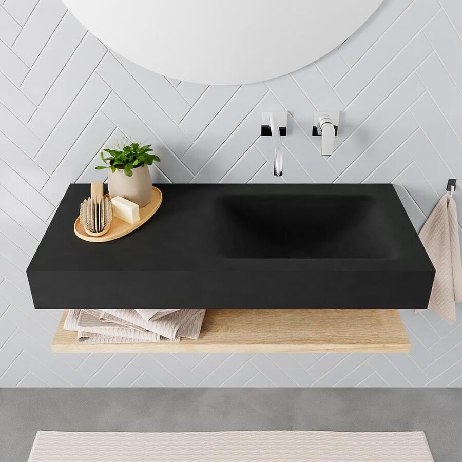 Mondiaz Alan badmeubel 100 cm planchet washed oak vrijhangend wastafel rechts zonder kraangat zwart - Foto 2