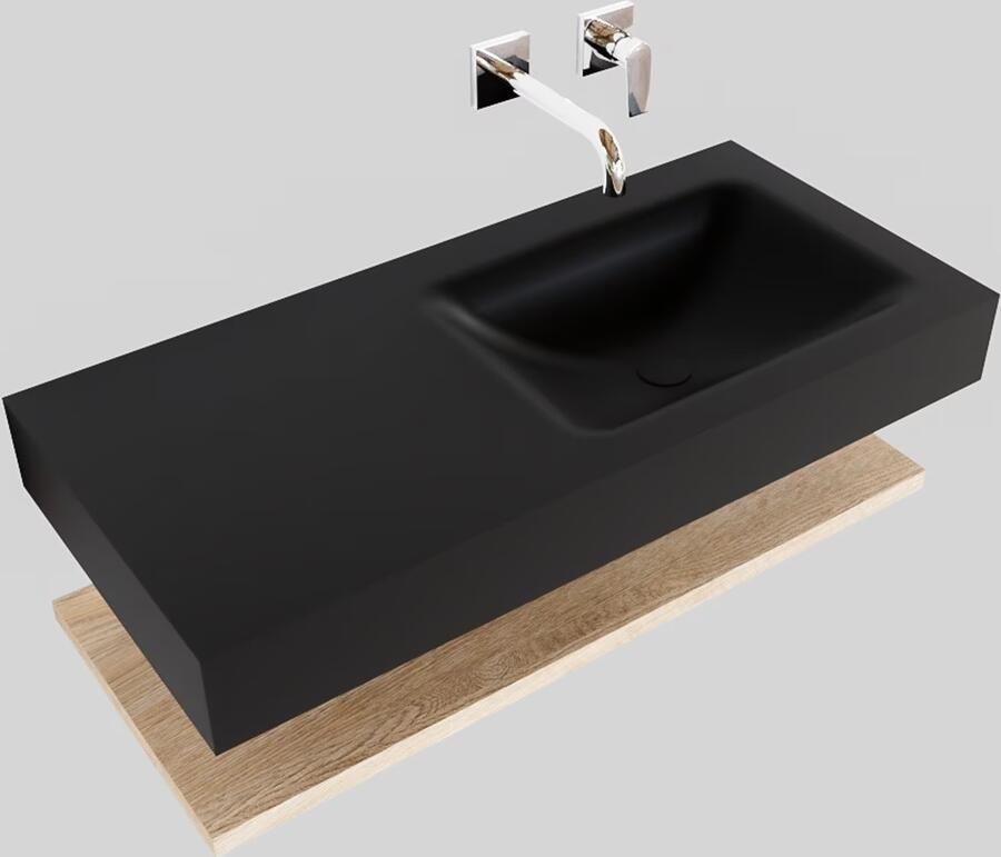 Mondiaz Alan badmeubel 100 cm planchet washed oak vrijhangend wastafel rechts zonder kraangat zwart - Foto 3