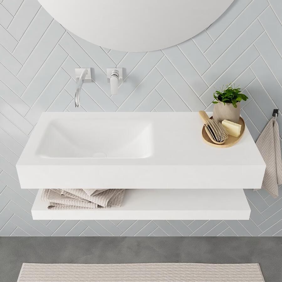 Mondiaz Alan badmeubel 100 cm solid suface planchet talc vrijhangend wastafel links zonder kraangat wit - Foto 2