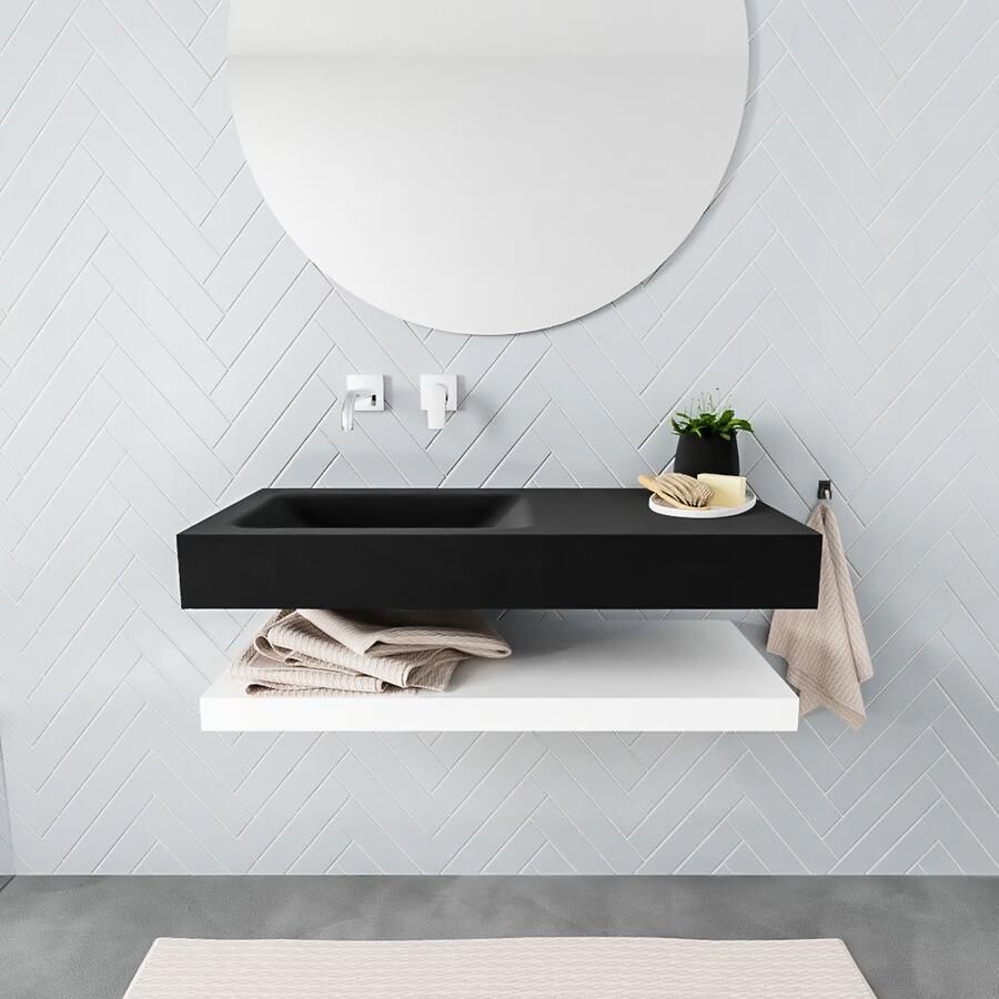 Mondiaz Alan badmeubel 100 cm solid suface planchet talc vrijhangend wastafel links zonder kraangat zwart - Foto 3