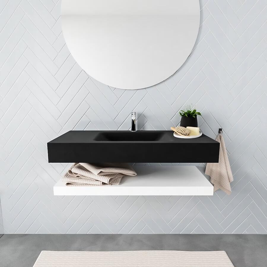 Mondiaz Alan badmeubel 100 cm solid suface planchet talc vrijhangend wastafel midden 1 kraangat zwart - Foto 3