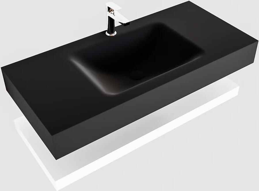 Mondiaz Alan badmeubel 100 cm solid suface planchet talc vrijhangend wastafel midden 1 kraangat zwart - Foto 2