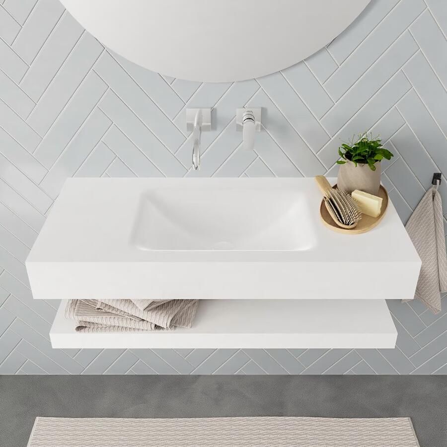 Mondiaz Alan badmeubel 100 cm solid suface planchet talc vrijhangend wastafel midden zonder kraangat wit - Foto 2