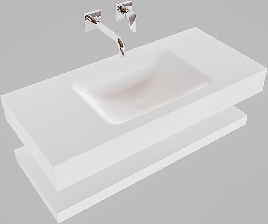Mondiaz Alan badmeubel 100 cm solid suface planchet talc vrijhangend wastafel midden zonder kraangat wit - Foto 3