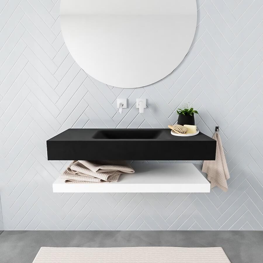 Mondiaz Alan badmeubel 100 cm solid suface planchet talc vrijhangend wastafel midden zonder kraangat zwart - Foto 3