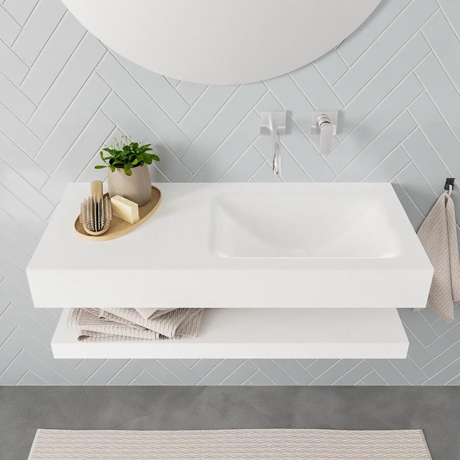 Mondiaz Alan badmeubel 100 cm solid suface planchet talc vrijhangend wastafel rechts zonder kraangat wit - Foto 2