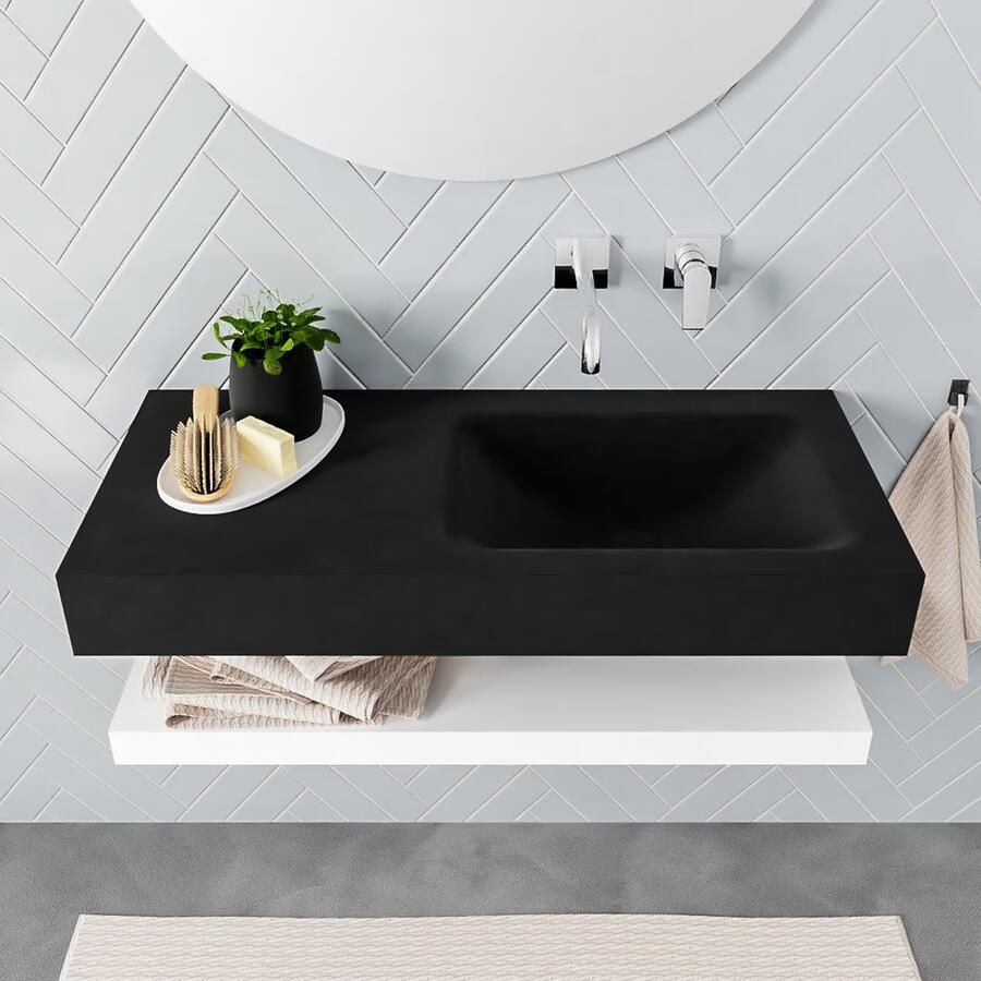 Mondiaz Alan badmeubel 100 cm solid suface planchet talc vrijhangend wastafel rechts zonder kraangat zwart - Foto 2