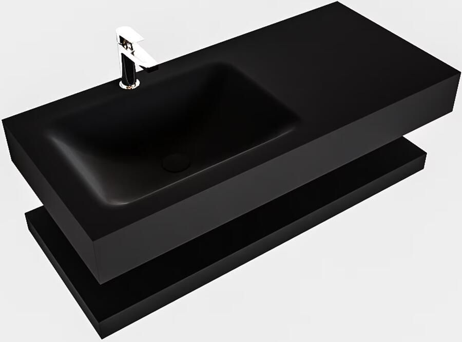 Mondiaz Alan badmeubel 100 cm solid suface planchet urban vrijhangend wastafel links 1 kraangat zwart - Foto 2