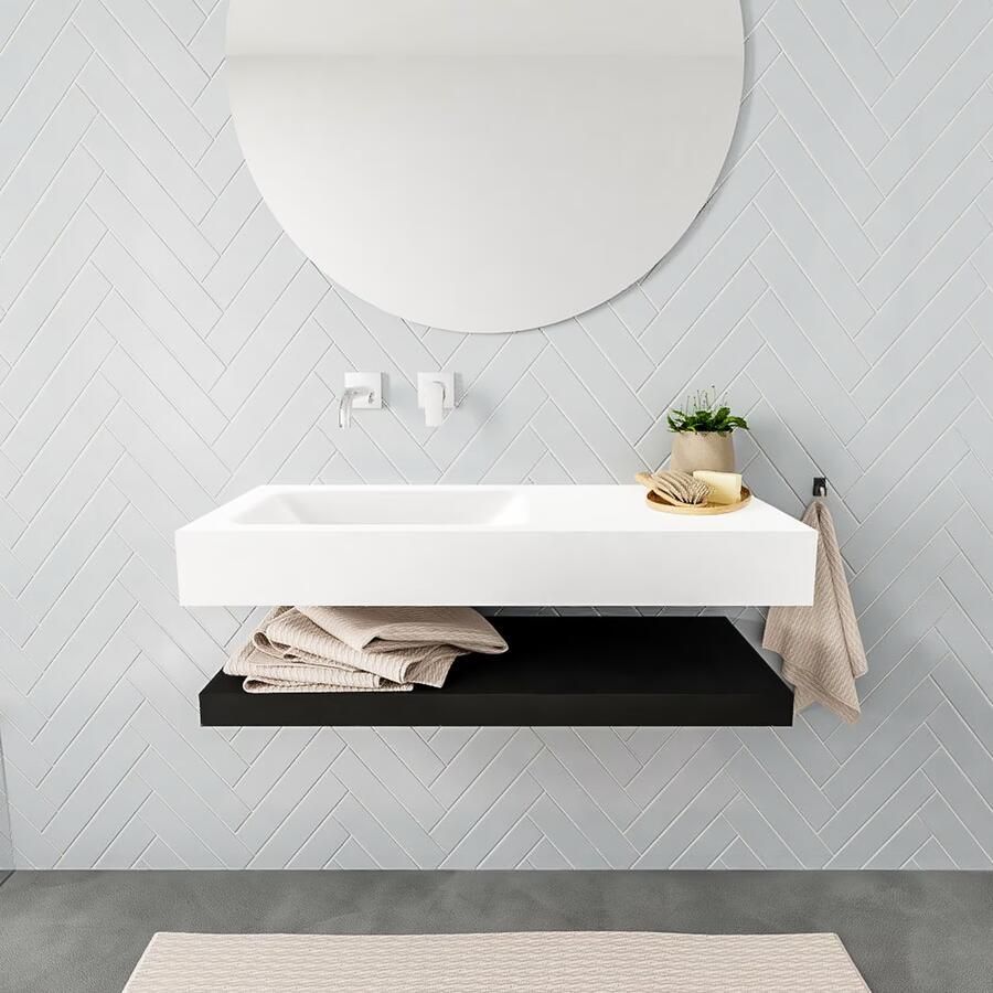 Mondiaz Alan badmeubel 100 cm solid suface planchet urban vrijhangend wastafel links zonder kraangat wit - Foto 3