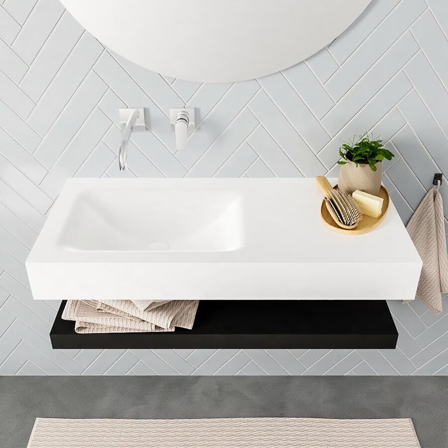 Mondiaz Alan badmeubel 100 cm solid suface planchet urban vrijhangend wastafel links zonder kraangat wit