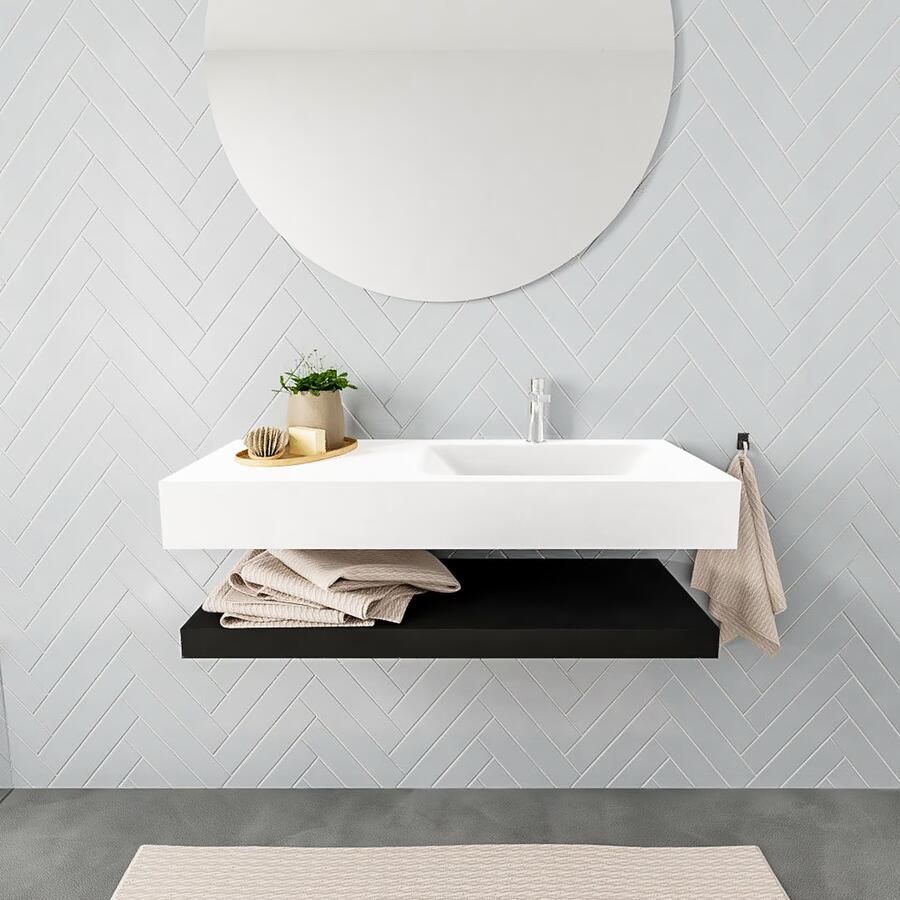 Mondiaz Alan badmeubel 100 cm solid suface planchet urban vrijhangend wastafel rechts 1 kraangat wit