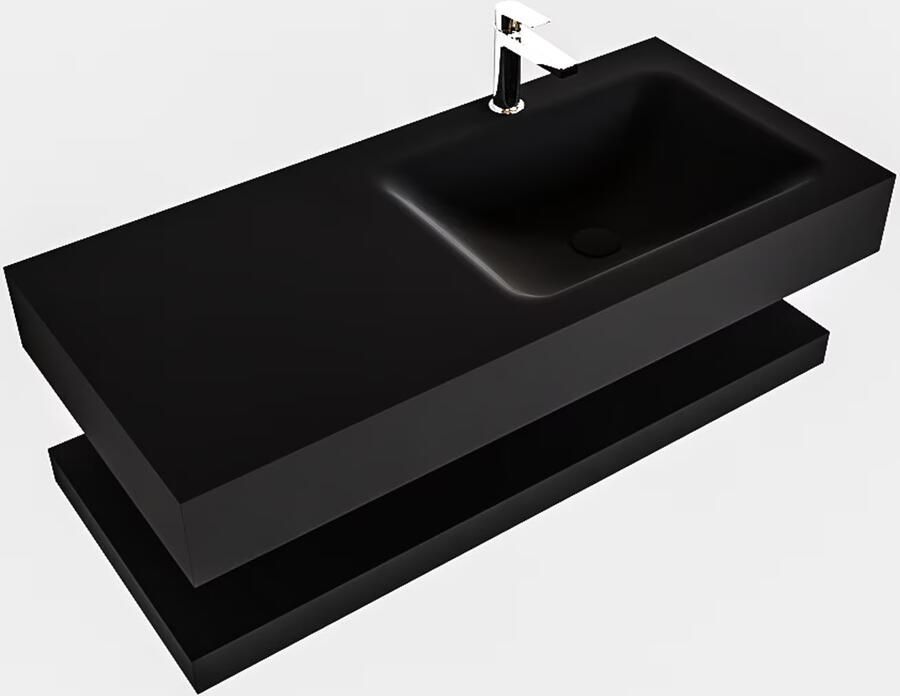 Mondiaz Alan badmeubel 100 cm solid suface planchet urban vrijhangend wastafel rechts 1 kraangat zwart - Foto 3