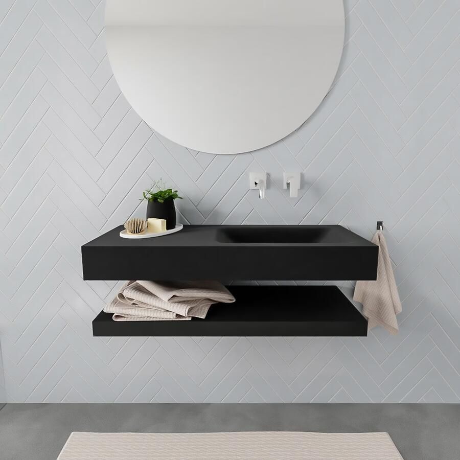 Mondiaz Alan badmeubel 100 cm solid suface planchet urban vrijhangend wastafel rechts zonder kraangat zwart - Foto 3