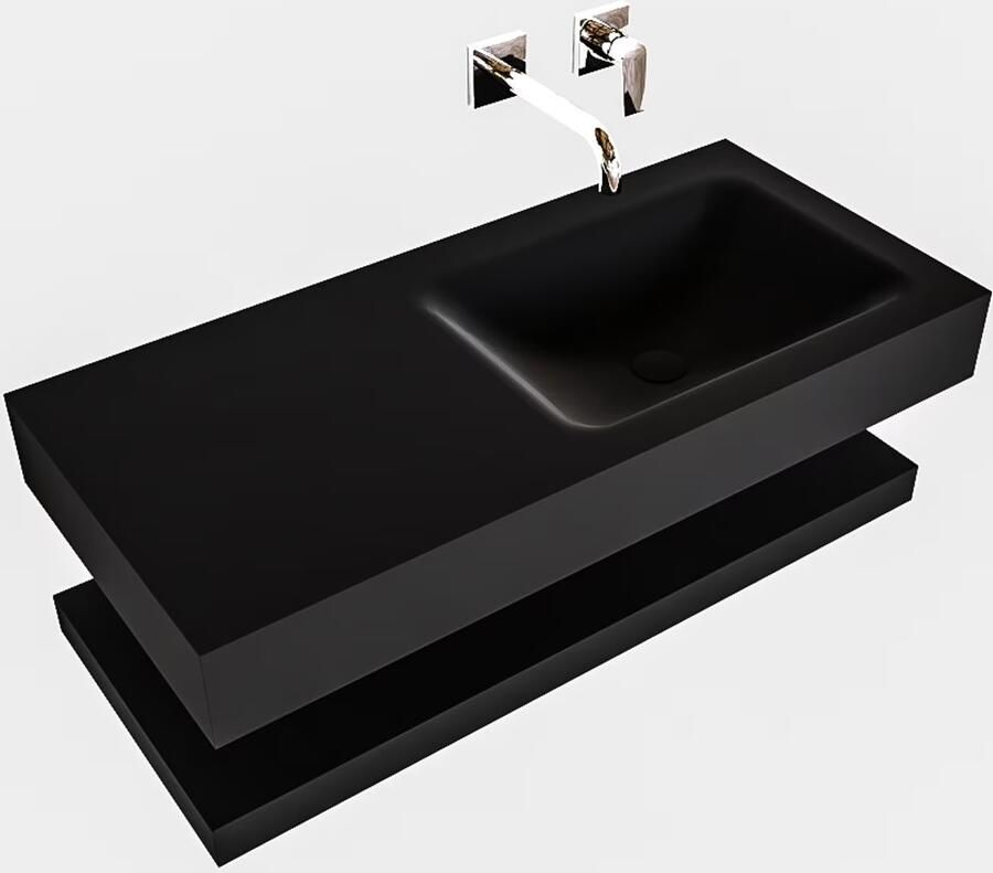 Mondiaz Alan badmeubel 100 cm solid suface planchet urban vrijhangend wastafel rechts zonder kraangat zwart - Foto 2