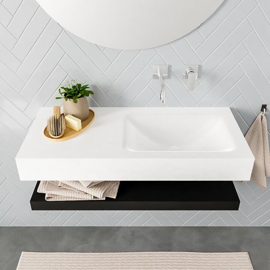 Mondiaz Alan badmeubel 100 cm solid suface planchet urban vrijhangend wastafel rechts zonder kraangat wit