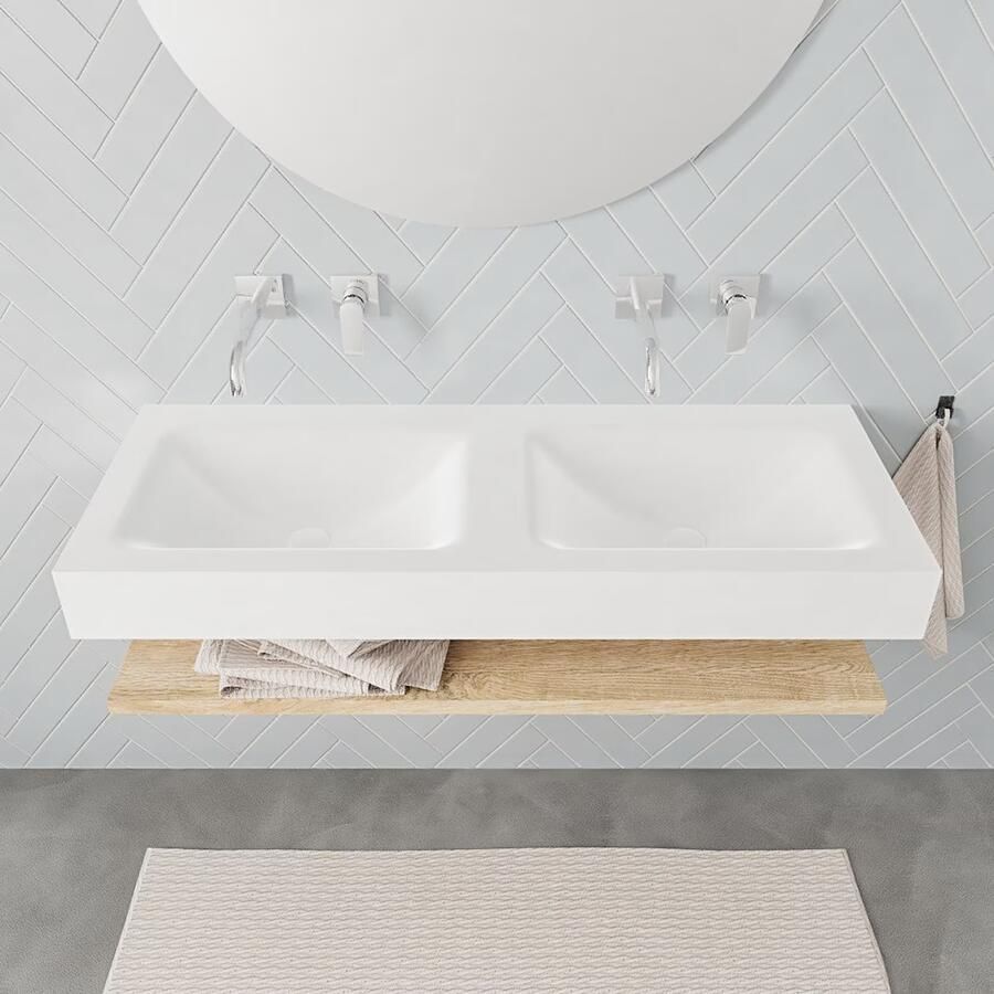 Mondiaz Alan badmeubel 120 cm planchet washed oak vrijhangend wastafel dubbel zonder kraangat wit - Foto 2