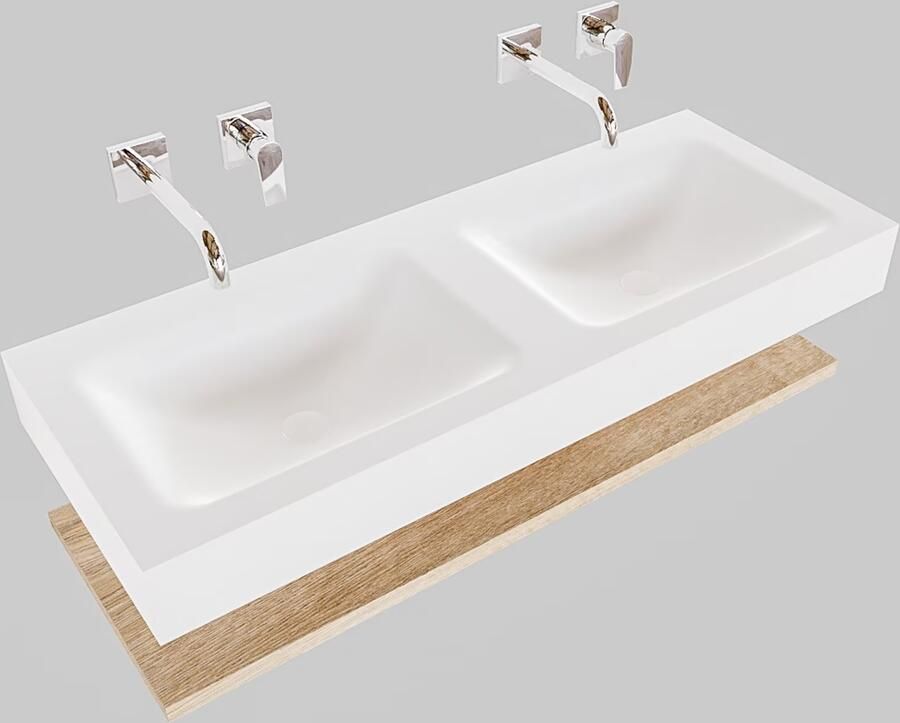 Mondiaz Alan badmeubel 120 cm planchet washed oak vrijhangend wastafel dubbel zonder kraangat wit - Foto 3