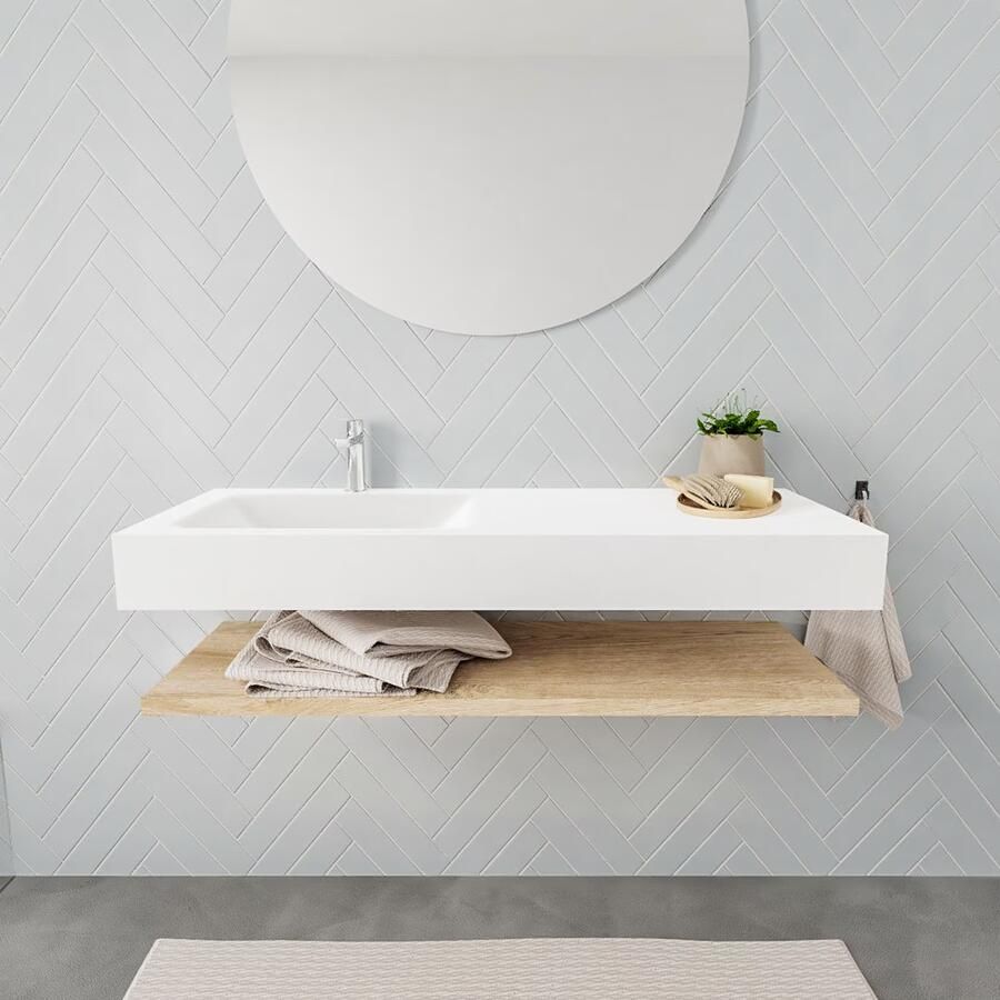 Mondiaz Alan badmeubel 120 cm planchet washed oak vrijhangend wastafel links 1 kraangat wit - Foto 3