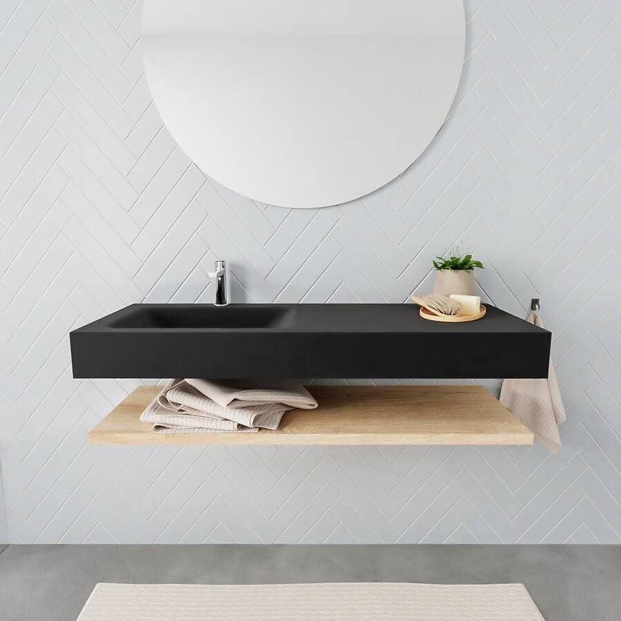 Mondiaz Alan badmeubel 120 cm planchet washed oak vrijhangend wastafel links 1 kraangat zwart - Foto 3