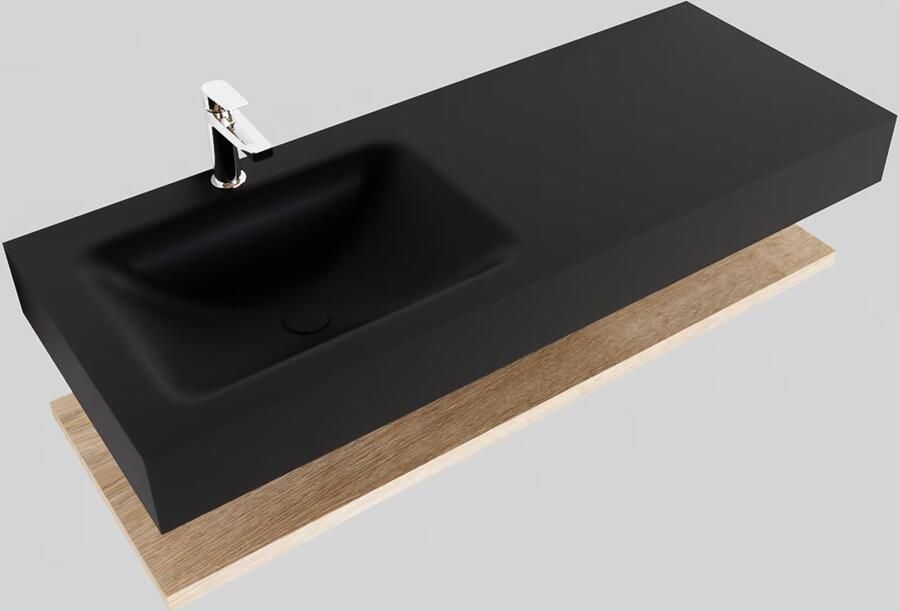 Mondiaz Alan badmeubel 120 cm planchet washed oak vrijhangend wastafel links 1 kraangat zwart - Foto 2