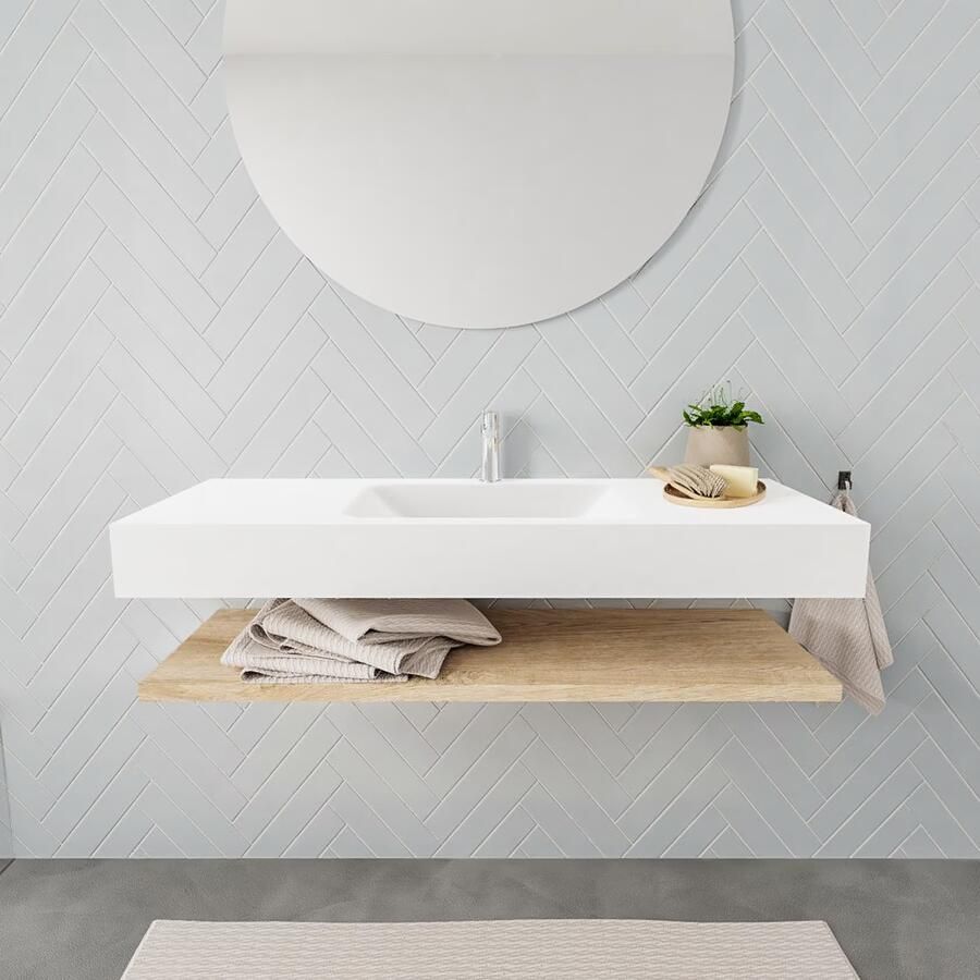 Mondiaz Alan badmeubel 120 cm planchet washed oak vrijhangend wastafel midden 1 kraangat wit - Foto 3