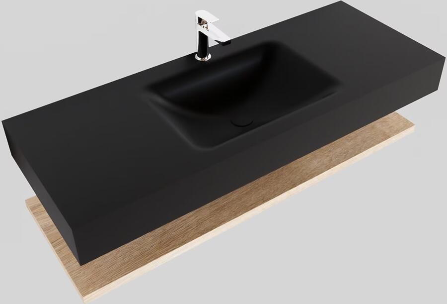 Mondiaz Alan badmeubel 120 cm planchet washed oak vrijhangend wastafel midden 1 kraangat zwart - Foto 2