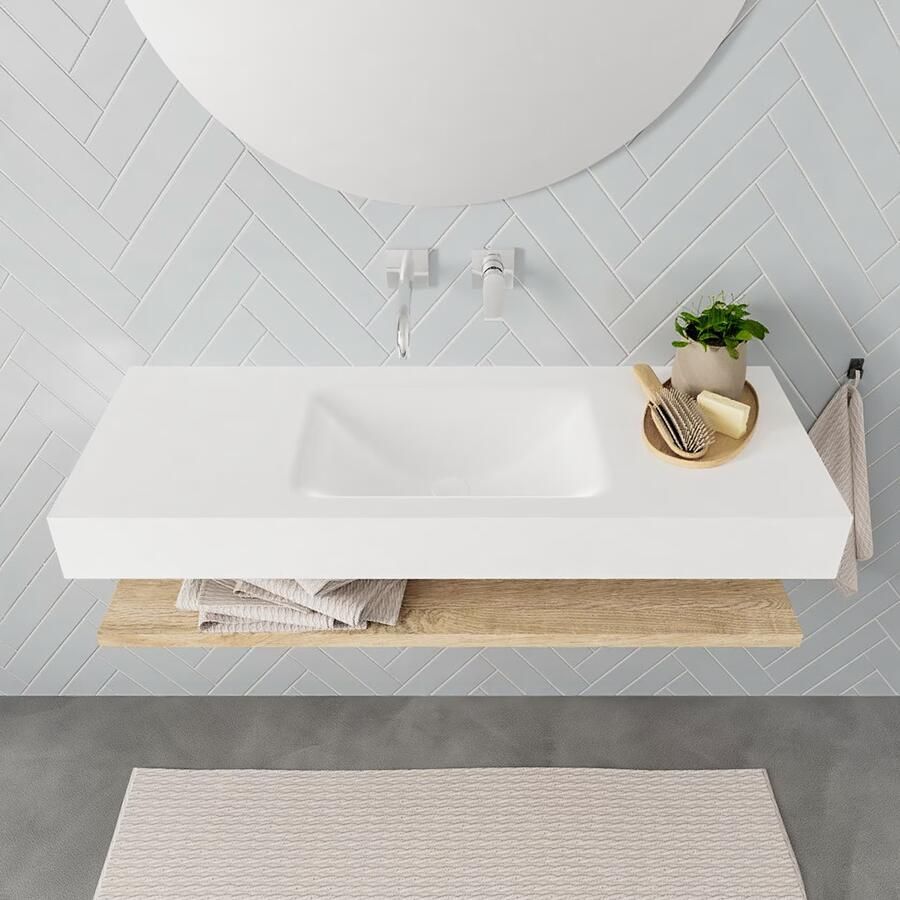 Mondiaz Alan badmeubel 120 cm planchet washed oak vrijhangend wastafel midden zonder kraangat wit - Foto 2