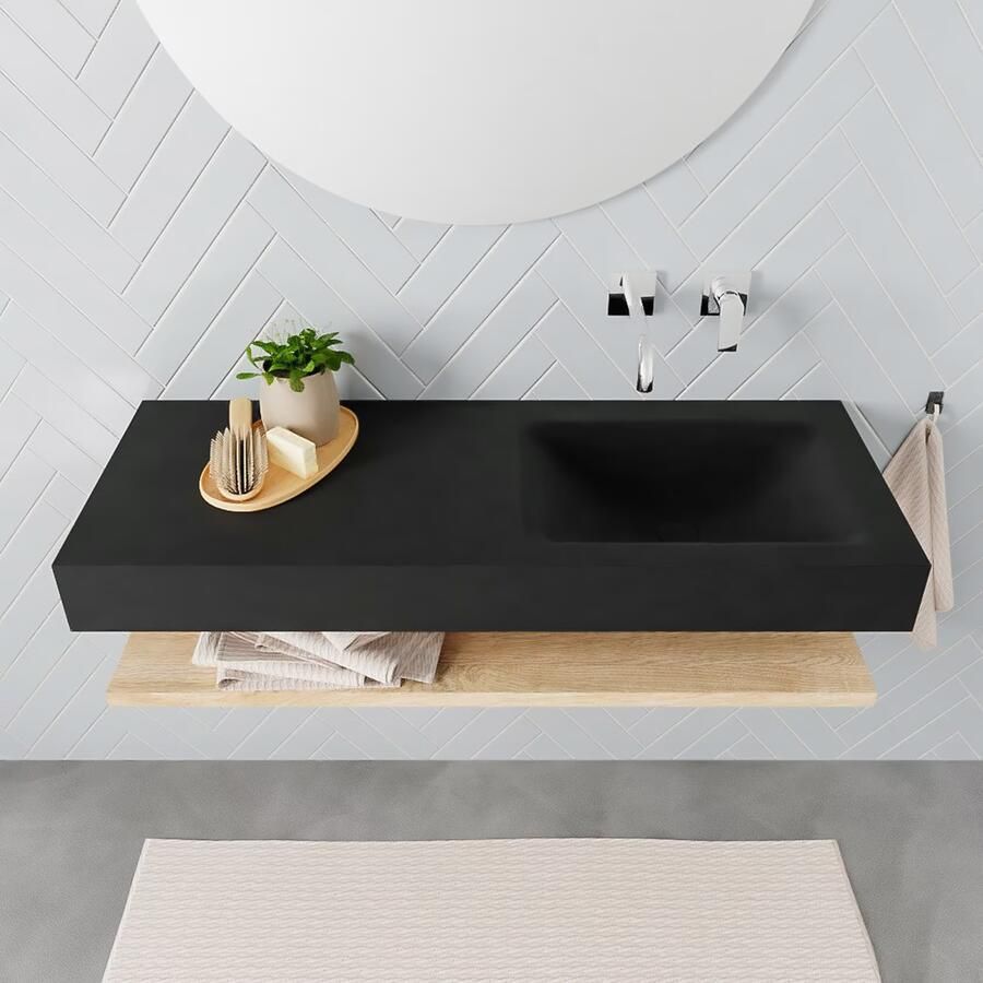 Mondiaz Alan badmeubel 120 cm planchet washed oak vrijhangend wastafel rechts zonder kraangat zwart - Foto 2