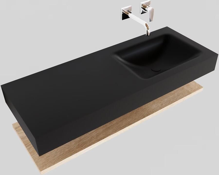 Mondiaz Alan badmeubel 120 cm planchet washed oak vrijhangend wastafel rechts zonder kraangat zwart - Foto 3
