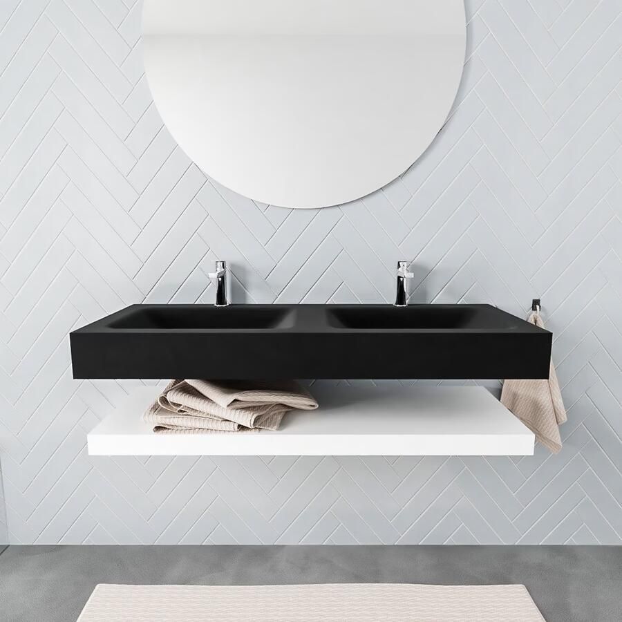 Mondiaz Alan badmeubel 120 cm solid suface planchet talc vrijhangend wastafel dubbel 2 kraangaten zwart - Foto 3