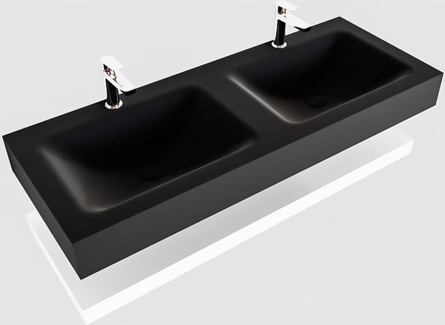 Mondiaz Alan badmeubel 120 cm solid suface planchet talc vrijhangend wastafel dubbel 2 kraangaten zwart - Foto 2