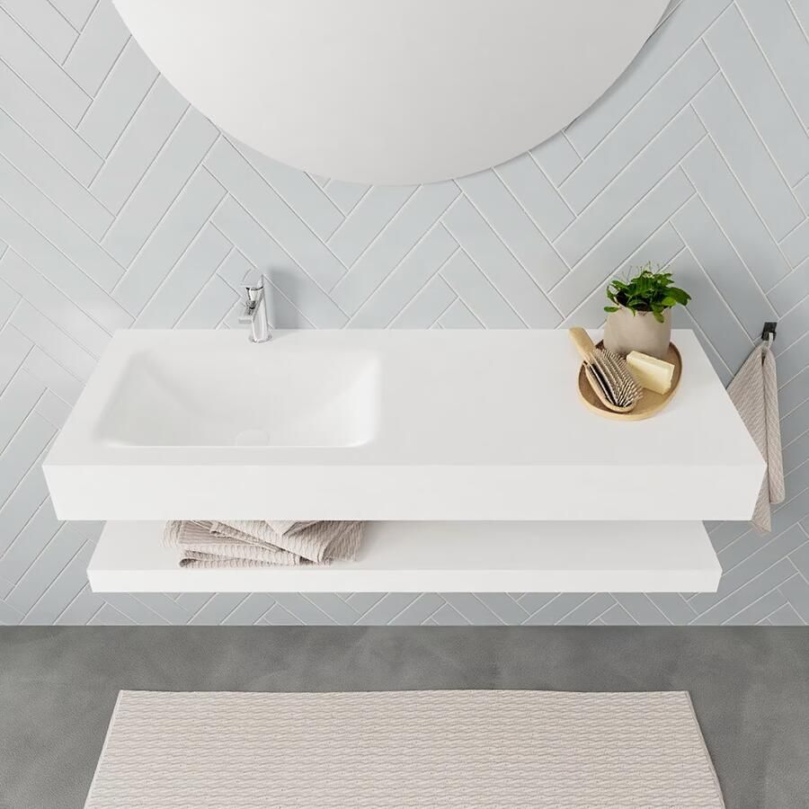 Mondiaz Alan badmeubel 120 cm solid suface planchet talc vrijhangend wastafel links 1 kraangat wit - Foto 2