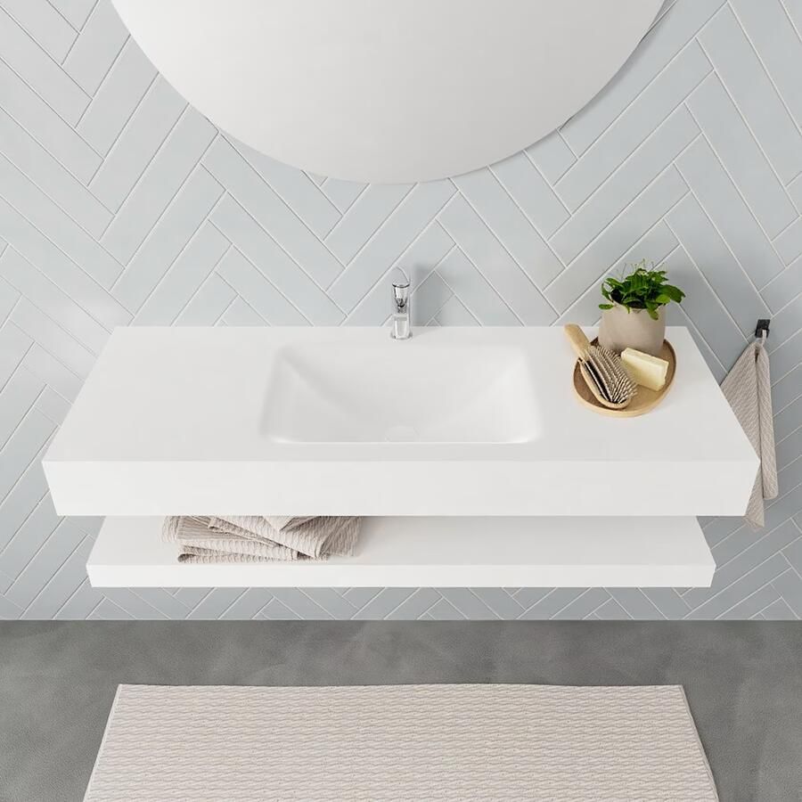 Mondiaz Alan badmeubel 120 cm solid suface planchet talc vrijhangend wastafel midden 1 kraangat wit - Foto 2