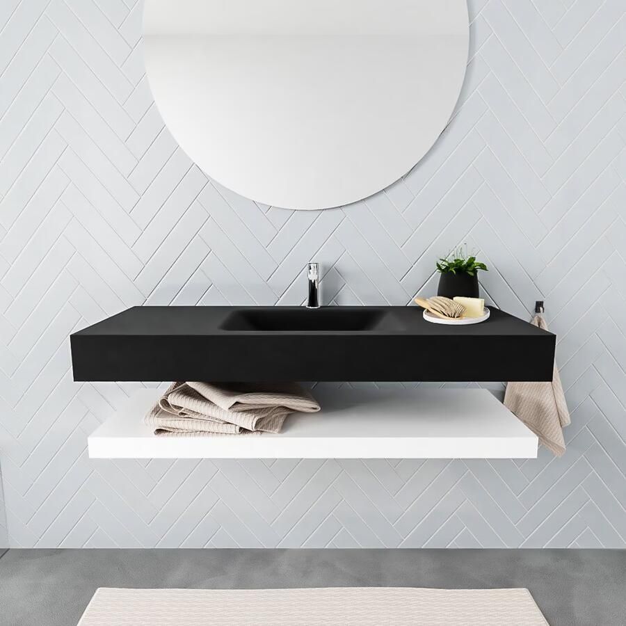 Mondiaz Alan badmeubel 120 cm solid suface planchet talc vrijhangend wastafel midden 1 kraangat zwart - Foto 3