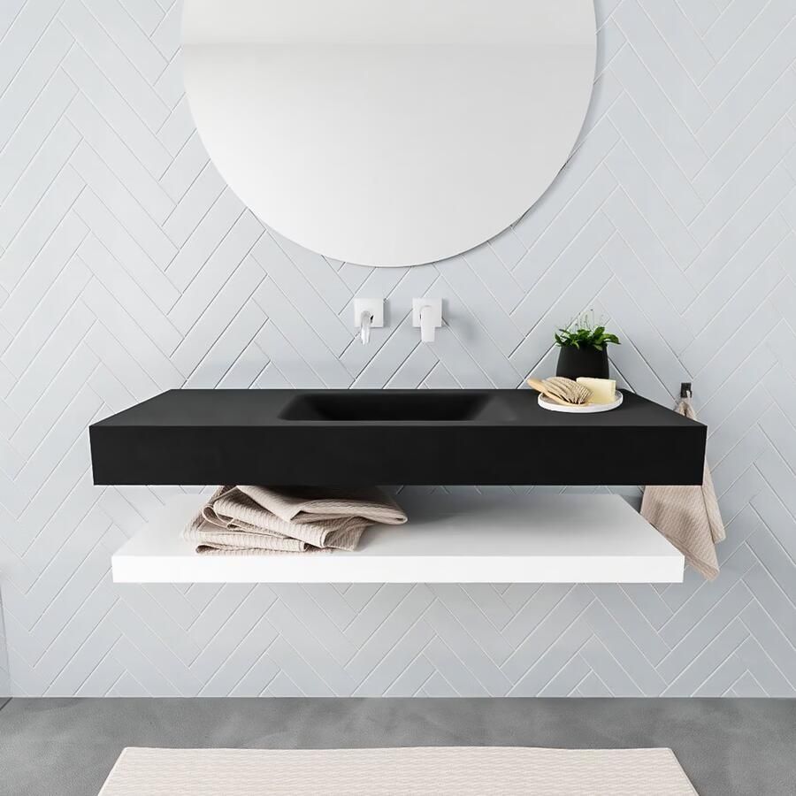 Mondiaz Alan badmeubel 120 cm solid suface planchet talc vrijhangend wastafel midden zonder kraangat zwart - Foto 3