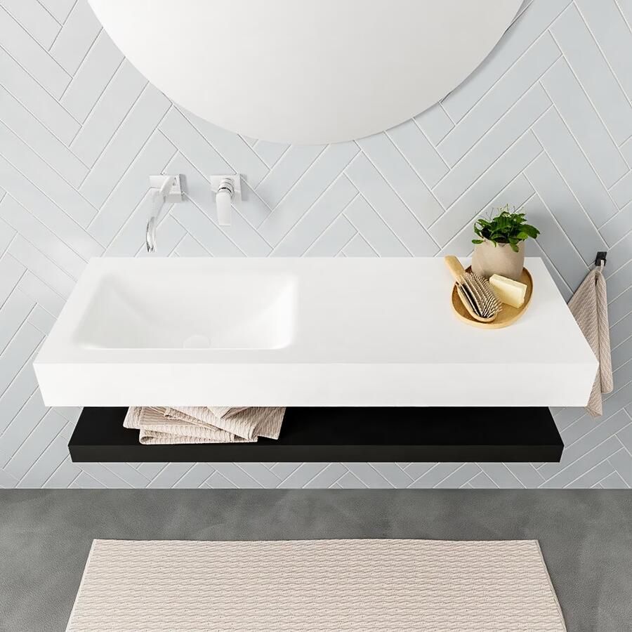 Mondiaz Alan badmeubel 120 cm solid suface planchet urban vrijhangend wastafel links zonder kraangat wit
