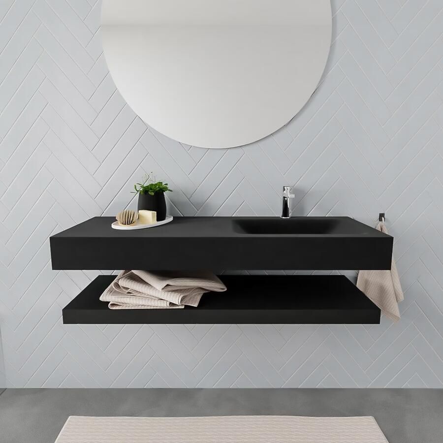 Mondiaz Alan badmeubel 120 cm solid suface planchet urban vrijhangend wastafel rechts 1 kraangat zwart