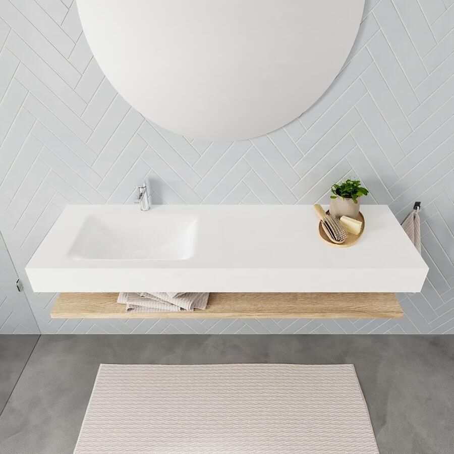 Mondiaz Alan badmeubel 150 cm planchet washed oak vrijhangend wastafel links 1 kraangat wit - Foto 2