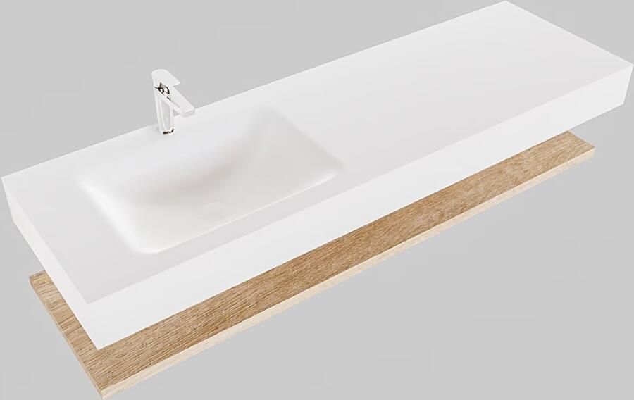 Mondiaz Alan badmeubel 150 cm planchet washed oak vrijhangend wastafel links 1 kraangat wit - Foto 3
