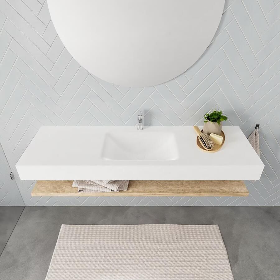 Mondiaz Alan badmeubel 150 cm planchet washed oak vrijhangend wastafel midden 1 kraangat wit - Foto 2