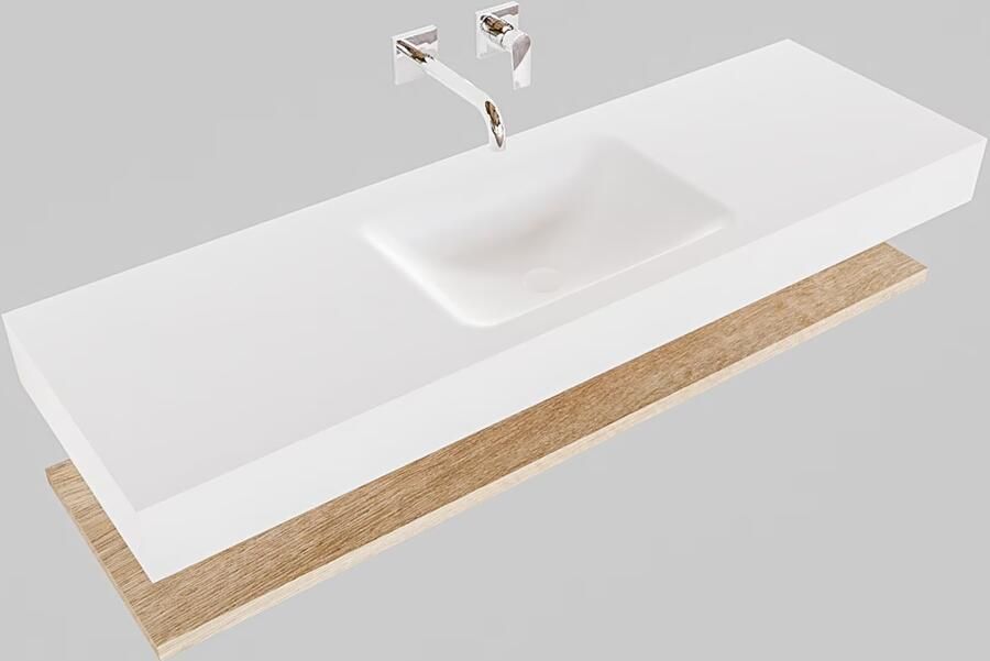 Mondiaz Alan badmeubel 150 cm planchet washed oak vrijhangend wastafel midden zonder kraangat wit - Foto 2