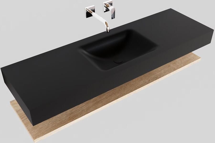 Mondiaz Alan badmeubel 150 cm planchet washed oak vrijhangend wastafel midden zonder kraangat zwart - Foto 2