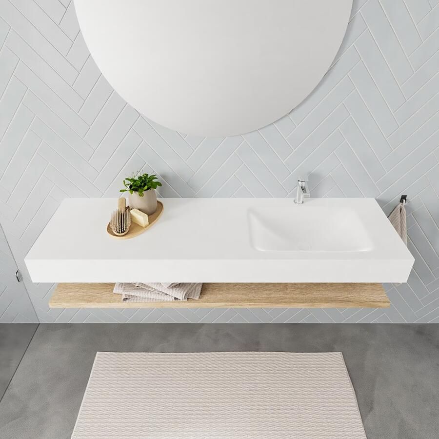 Mondiaz Alan badmeubel 150 cm planchet washed oak vrijhangend wastafel rechts 1 kraangat wit - Foto 2