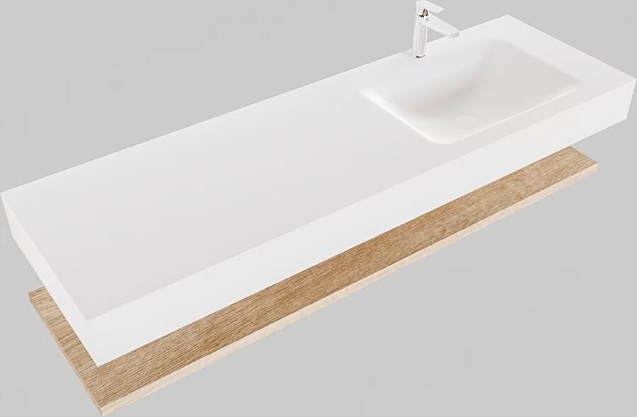 Mondiaz Alan badmeubel 150 cm planchet washed oak vrijhangend wastafel rechts 1 kraangat wit - Foto 3