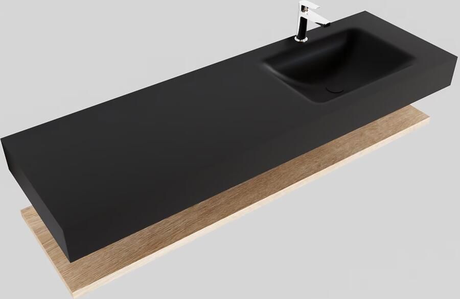 Mondiaz Alan badmeubel 150 cm planchet washed oak vrijhangend wastafel rechts 1 kraangat zwart - Foto 2