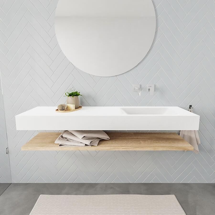 Mondiaz Alan badmeubel 150 cm planchet washed oak vrijhangend wastafel rechts zonder kraangat wit - Foto 1