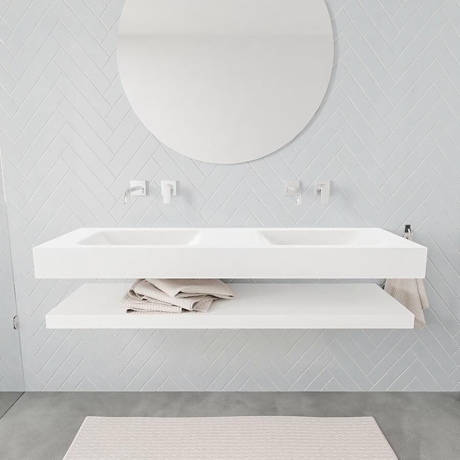 Mondiaz Alan badmeubel 150 cm solid suface planchet talc vrijhangend wastafel dubbel zonder kraangat wit - Foto 3