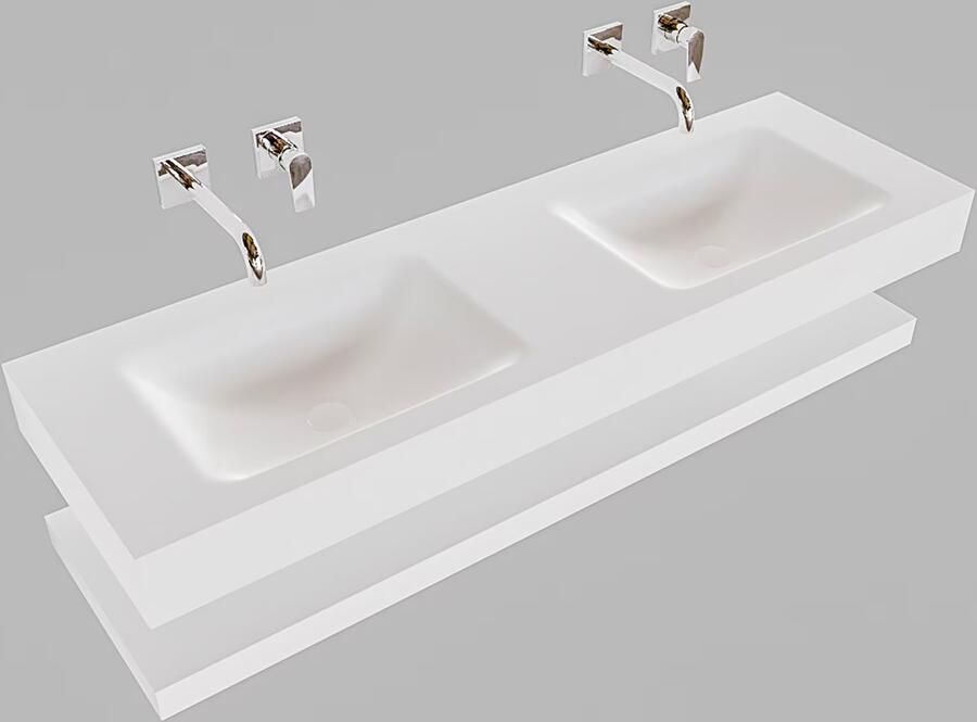 Mondiaz Alan badmeubel 150 cm solid suface planchet talc vrijhangend wastafel dubbel zonder kraangat wit - Foto 2